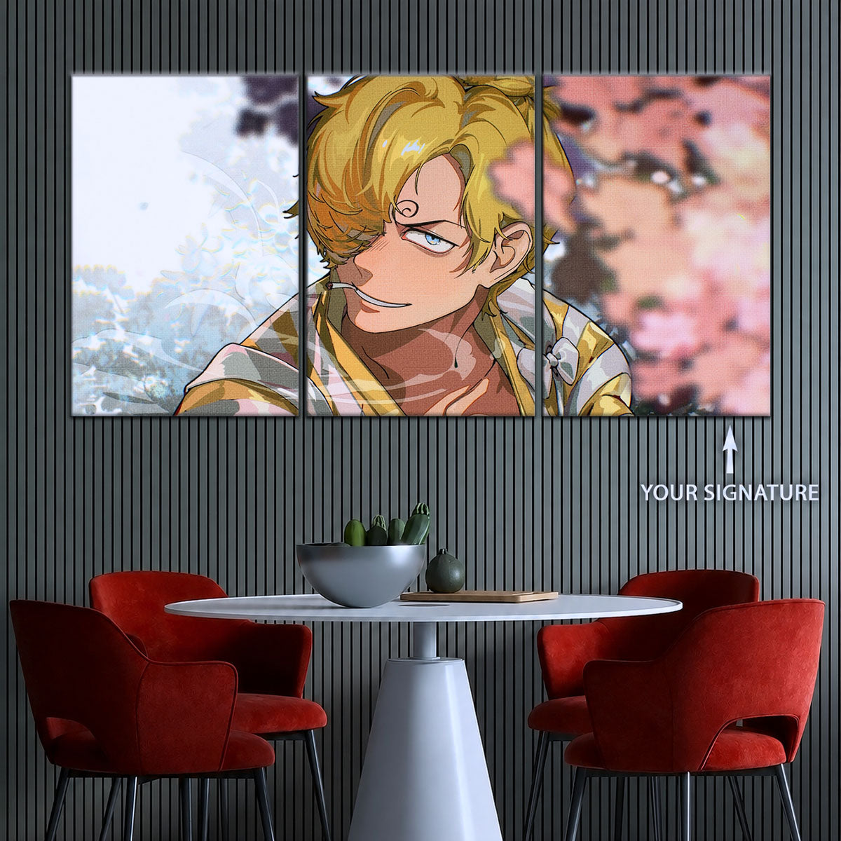 One Piece Canvas Wall Art - Sanji in Bloom Stunning 5 Piece Split Panel Anime Poster - Framed Ready to Hang Living Room & Man Cave Decor - OP5086