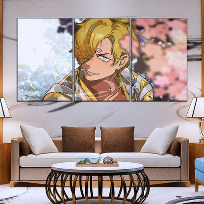 One Piece Canvas Wall Art - Sanji in Bloom Stunning 5 Piece Split Panel Anime Poster - Framed Ready to Hang Living Room & Man Cave Decor - OP5086