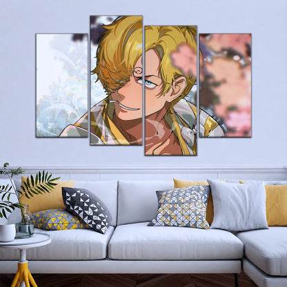 One Piece Canvas Wall Art - Sanji in Bloom Stunning 5 Piece Split Panel Anime Poster - Framed Ready to Hang Living Room & Man Cave Decor - OP5086