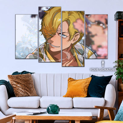 One Piece Canvas Wall Art - Sanji in Bloom Stunning 5 Piece Split Panel Anime Poster - Framed Ready to Hang Living Room & Man Cave Decor - OP5086