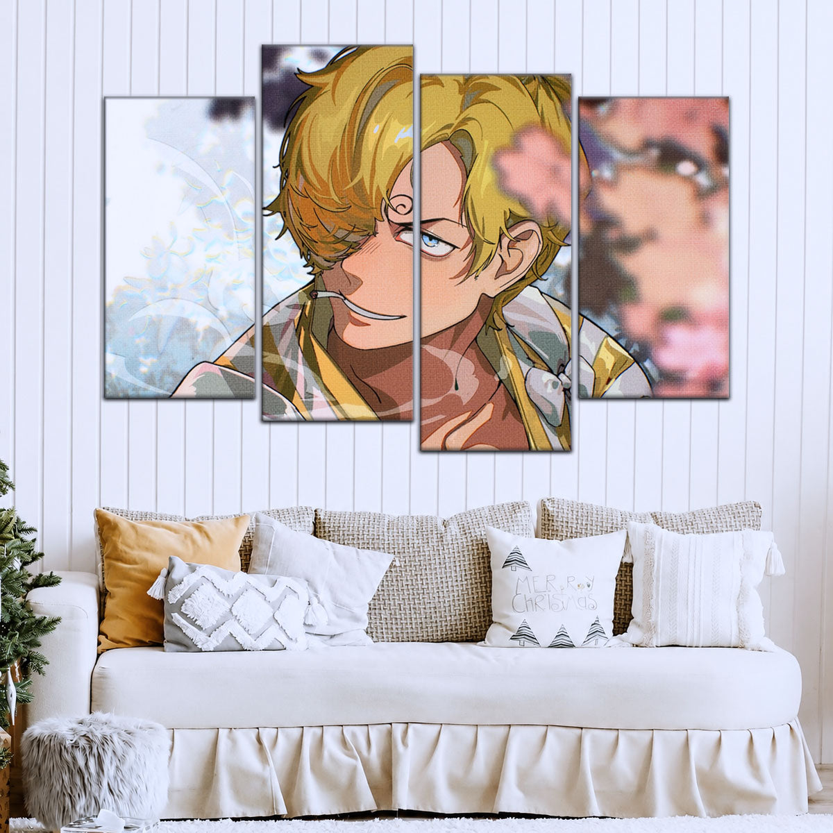 One Piece Canvas Wall Art - Sanji in Bloom Stunning 5 Piece Split Panel Anime Poster - Framed Ready to Hang Living Room & Man Cave Decor - OP5086