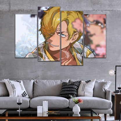 One Piece Canvas Wall Art - Sanji in Bloom Stunning 5 Piece Split Panel Anime Poster - Framed Ready to Hang Living Room & Man Cave Decor - OP5086