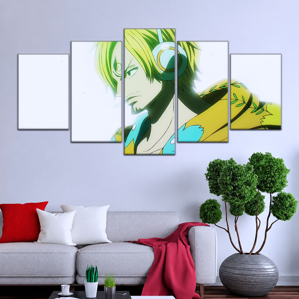 One Piece Canvas Wall Art - Sanji Ultra 5 Piece Split Panel Anime Poster - Framed Ready to Hang Living Room & Man Cave Decor - OP5087