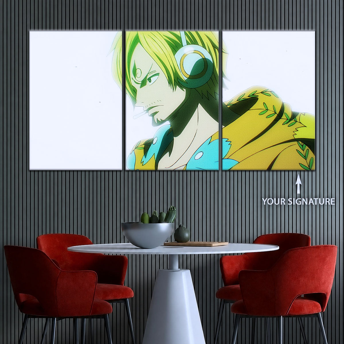 One Piece Canvas Wall Art - Sanji Ultra 5 Piece Split Panel Anime Poster - Framed Ready to Hang Living Room & Man Cave Decor - OP5087
