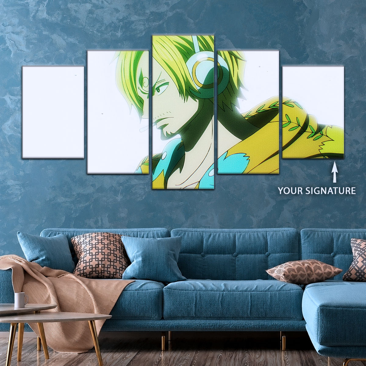 One Piece Canvas Wall Art - Sanji Ultra 5 Piece Split Panel Anime Poster - Framed Ready to Hang Living Room & Man Cave Decor - OP5087