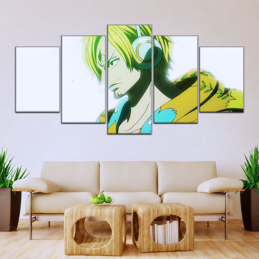 One Piece Canvas Wall Art - Sanji Ultra 5 Piece Split Panel Anime Poster - Framed Ready to Hang Living Room & Man Cave Decor - OP5087