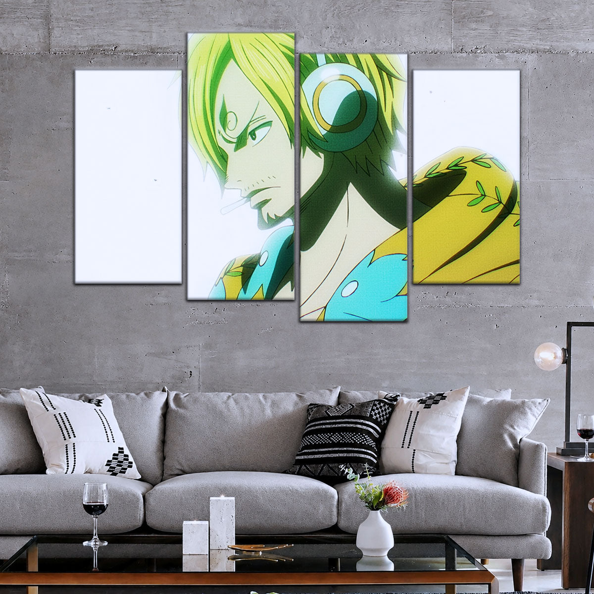 One Piece Canvas Wall Art - Sanji Ultra 5 Piece Split Panel Anime Poster - Framed Ready to Hang Living Room & Man Cave Decor - OP5087