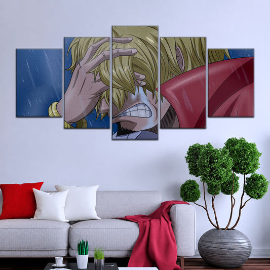 One Piece Canvas Wall Art - Sanji Whole Cake 5 Piece Split Panel Anime Poster - Framed Ready to Hang Living Room & Man Cave Decor - OP5088