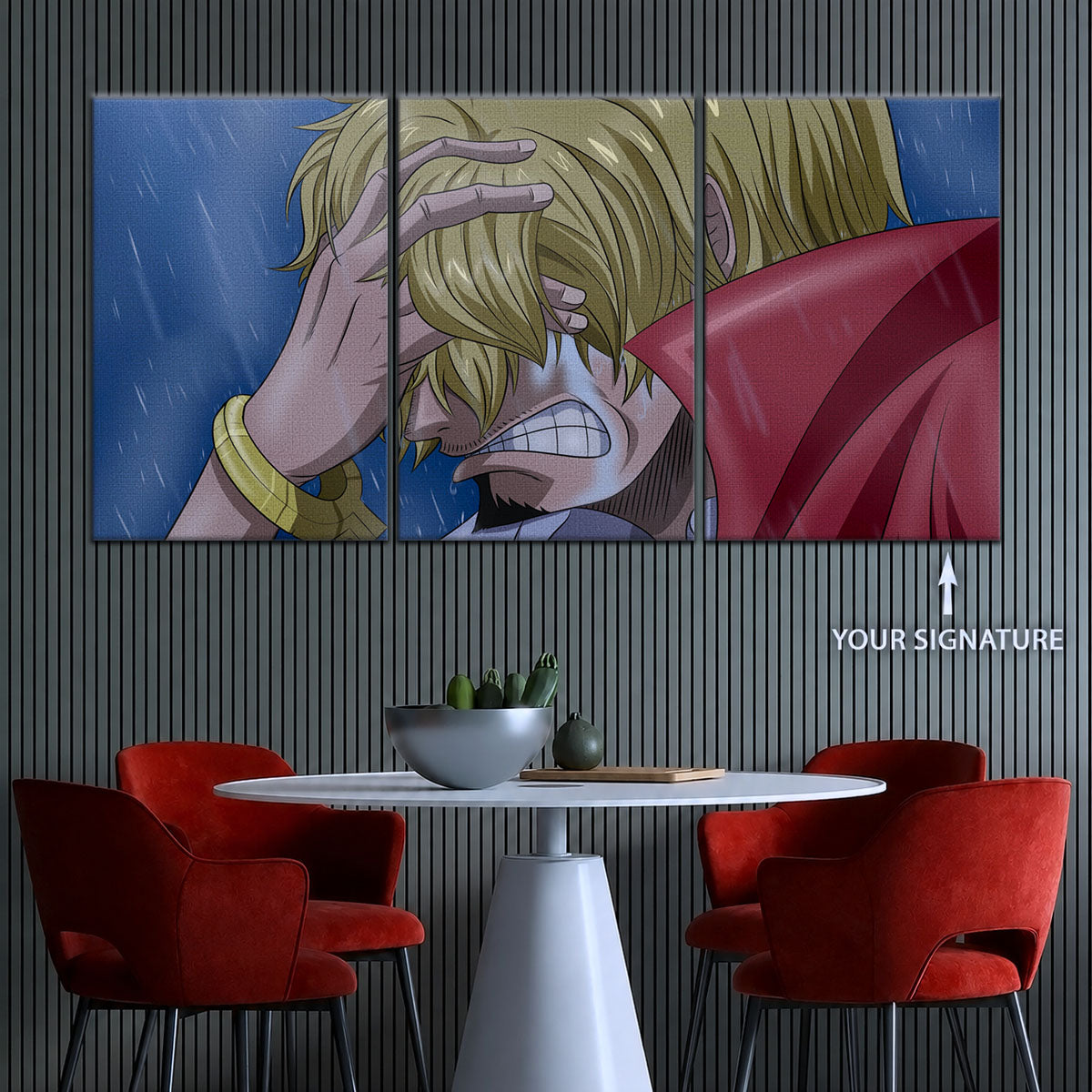 One Piece Canvas Wall Art - Sanji Whole Cake 5 Piece Split Panel Anime Poster - Framed Ready to Hang Living Room & Man Cave Decor - OP5088