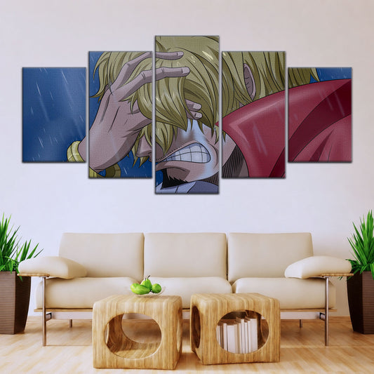 One Piece Canvas Wall Art - Sanji Whole Cake 5 Piece Split Panel Anime Poster - Framed Ready to Hang Living Room & Man Cave Decor - OP5088