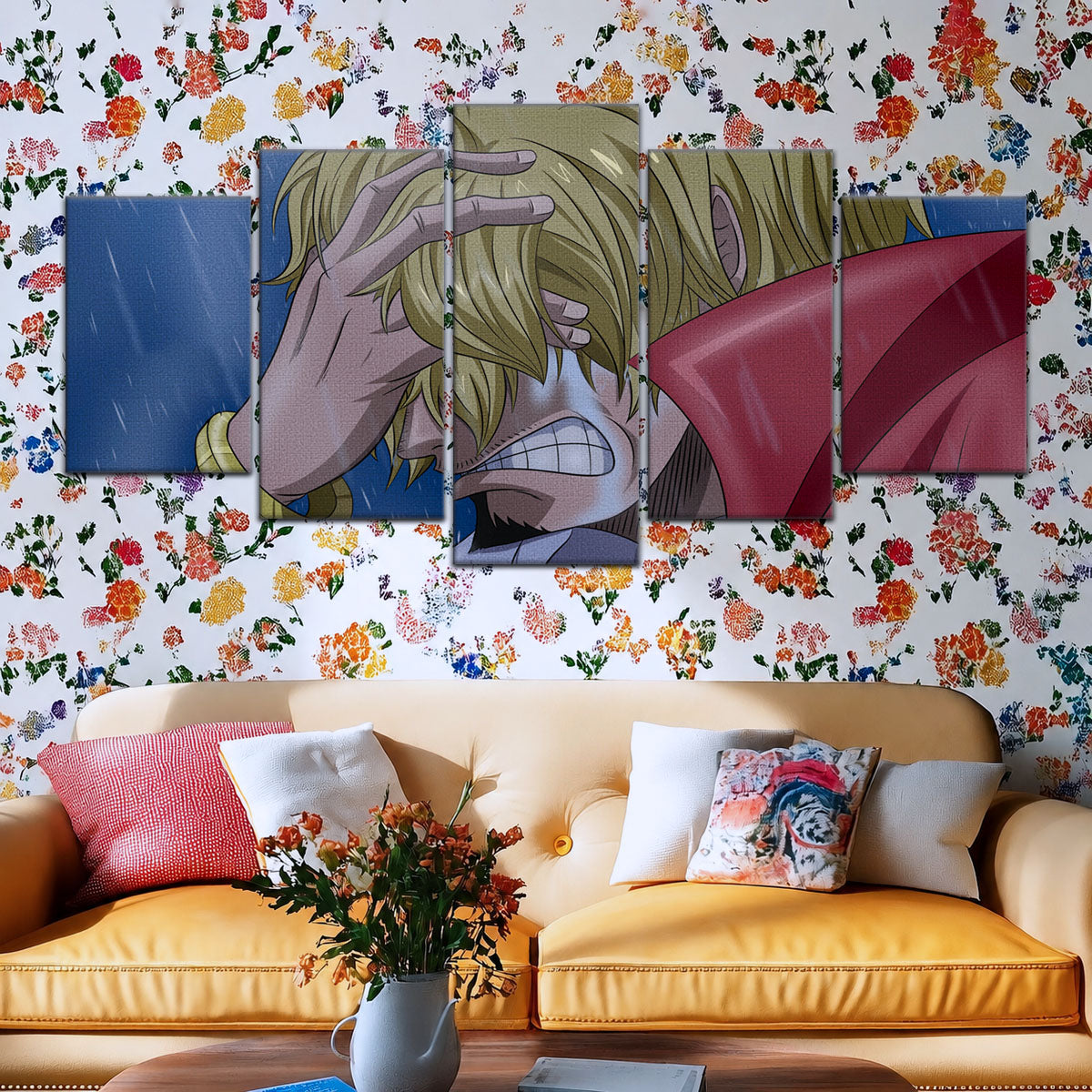 One Piece Canvas Wall Art - Sanji Whole Cake 5 Piece Split Panel Anime Poster - Framed Ready to Hang Living Room & Man Cave Decor - OP5088