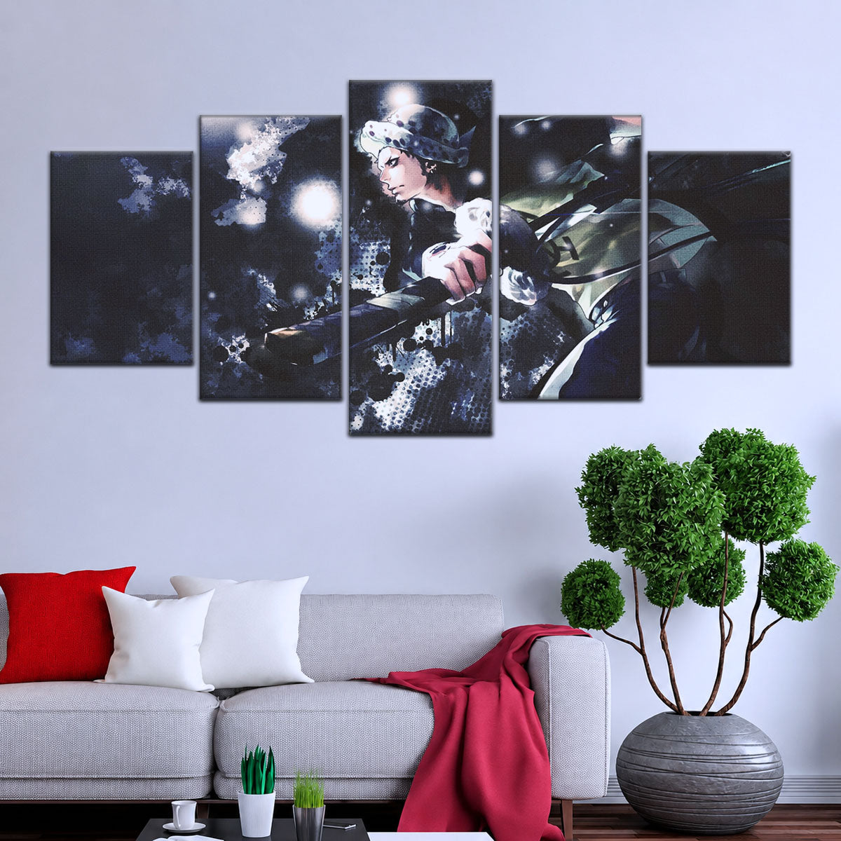One Piece Canvas Wall Art - Trafalgar Law Room Shambles 5 Piece Split Panel Anime Poster - Framed Ready to Hang Living Room & Man Cave Decor - OP5090