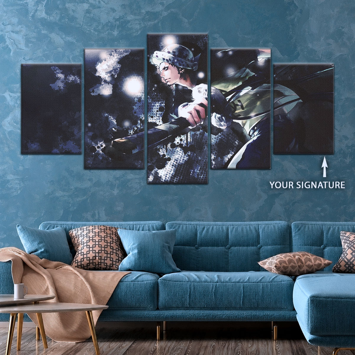 One Piece Canvas Wall Art - Trafalgar Law Room Shambles 5 Piece Split Panel Anime Poster - Framed Ready to Hang Living Room & Man Cave Decor - OP5090