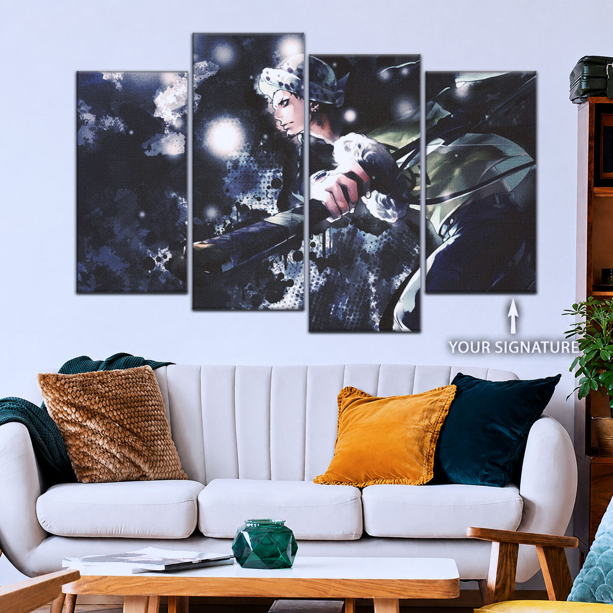 One Piece Canvas Wall Art - Trafalgar Law Room Shambles 5 Piece Split Panel Anime Poster - Framed Ready to Hang Living Room & Man Cave Decor - OP5090