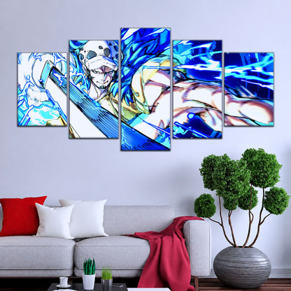 One Piece Canvas Wall Art - Trafalgar Law Room Shambles 5 Piece Split Panel Anime Poster - Framed Ready to Hang Living Room & Man Cave Decor - OP5091