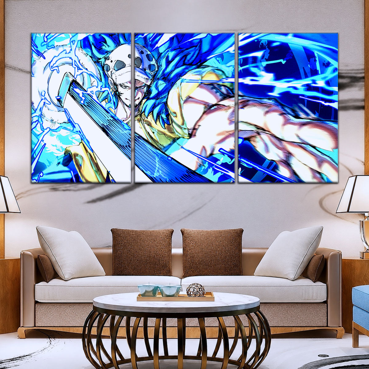 One Piece Canvas Wall Art - Trafalgar Law Room Shambles 5 Piece Split Panel Anime Poster - Framed Ready to Hang Living Room & Man Cave Decor - OP5091
