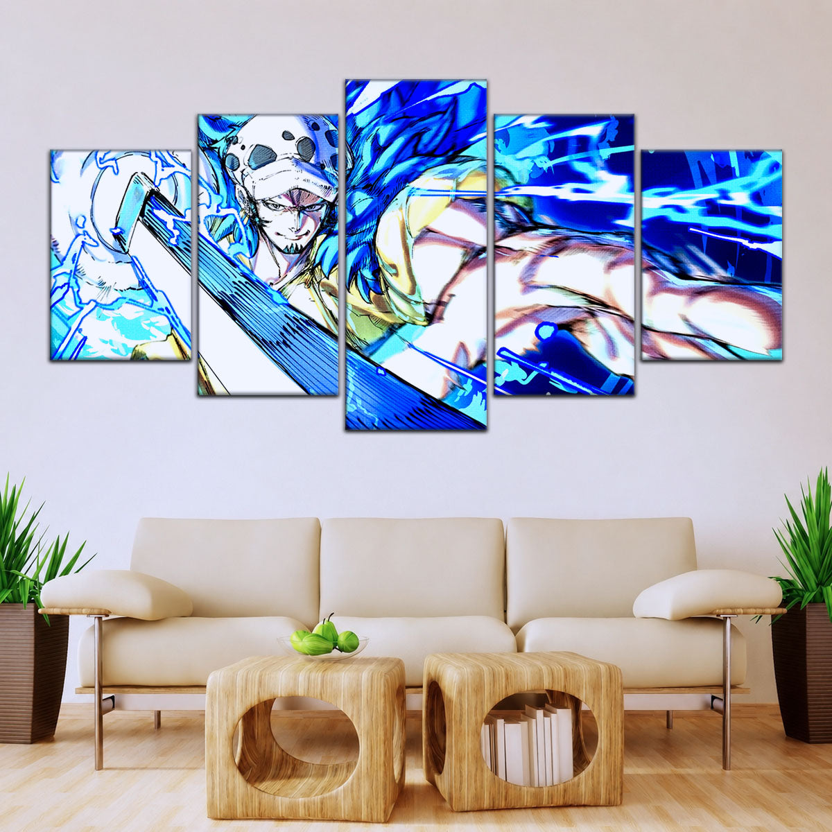One Piece Canvas Wall Art - Trafalgar Law Room Shambles 5 Piece Split Panel Anime Poster - Framed Ready to Hang Living Room & Man Cave Decor - OP5091