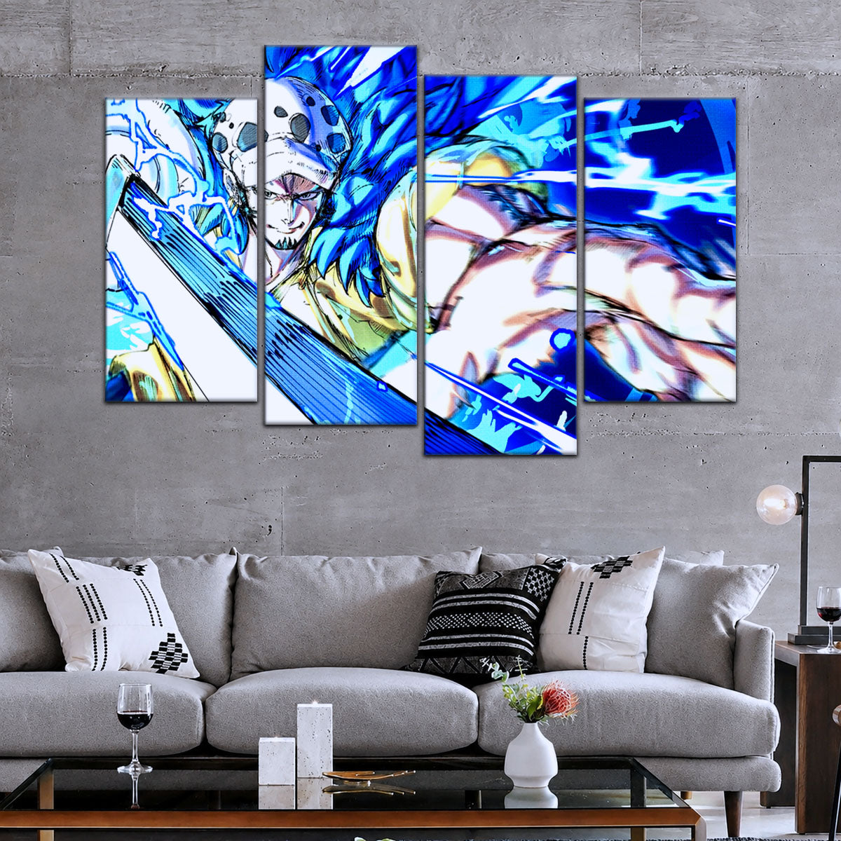 One Piece Canvas Wall Art - Trafalgar Law Room Shambles 5 Piece Split Panel Anime Poster - Framed Ready to Hang Living Room & Man Cave Decor - OP5091