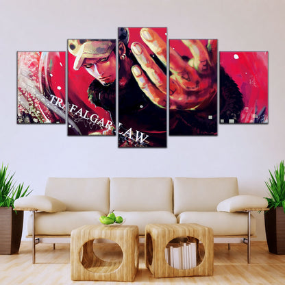 One Piece Canvas Wall Art - Trafalgar Law Room Shambles 5 Piece Split Panel Anime Poster - Framed Ready to Hang Living Room & Man Cave Decor - OP5092