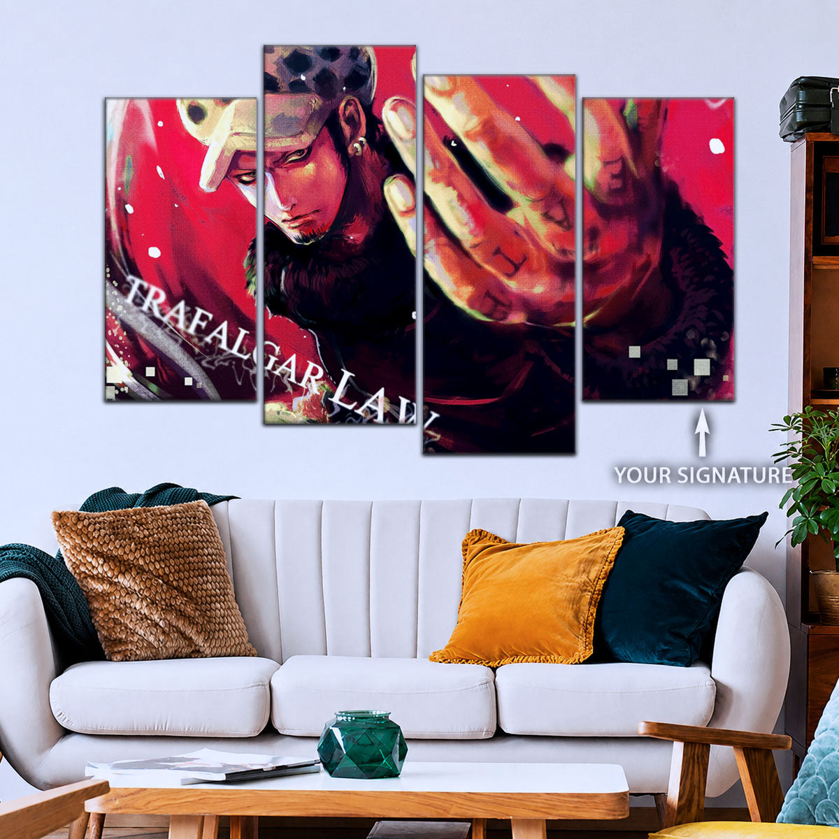 One Piece Canvas Wall Art - Trafalgar Law Room Shambles 5 Piece Split Panel Anime Poster - Framed Ready to Hang Living Room & Man Cave Decor - OP5092