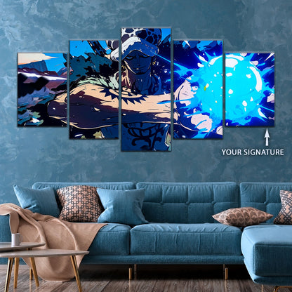 One Piece Canvas Wall Art - Trafalgar Law Room Shambles 5 Piece Split Panel Anime Poster - Framed Ready to Hang Living Room & Man Cave Decor - OP5093