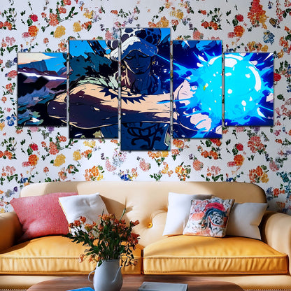 One Piece Canvas Wall Art - Trafalgar Law Room Shambles 5 Piece Split Panel Anime Poster - Framed Ready to Hang Living Room & Man Cave Decor - OP5093