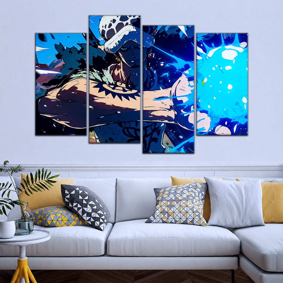 One Piece Canvas Wall Art - Trafalgar Law Room Shambles 5 Piece Split Panel Anime Poster - Framed Ready to Hang Living Room & Man Cave Decor - OP5093