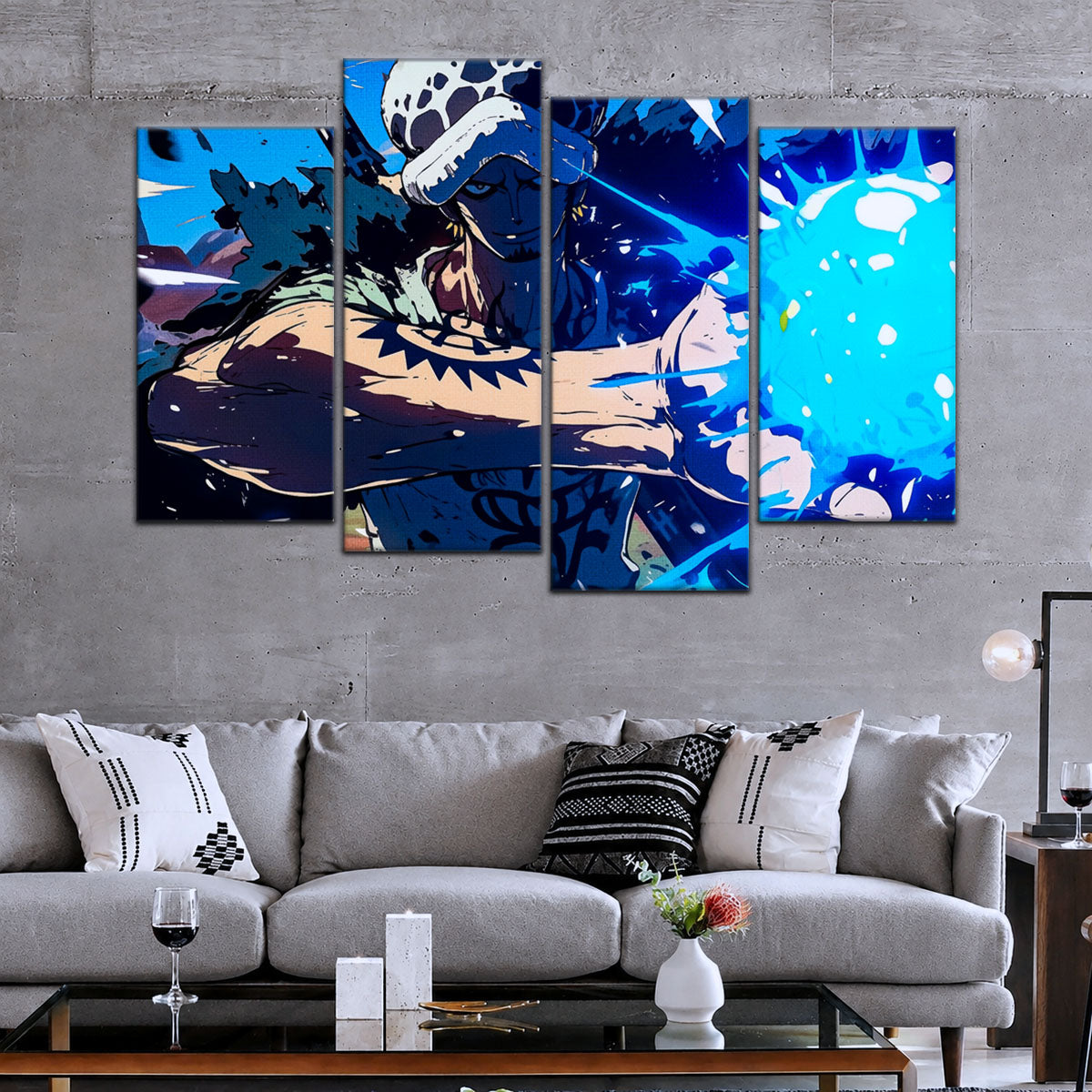 One Piece Canvas Wall Art - Trafalgar Law Room Shambles 5 Piece Split Panel Anime Poster - Framed Ready to Hang Living Room & Man Cave Decor - OP5093