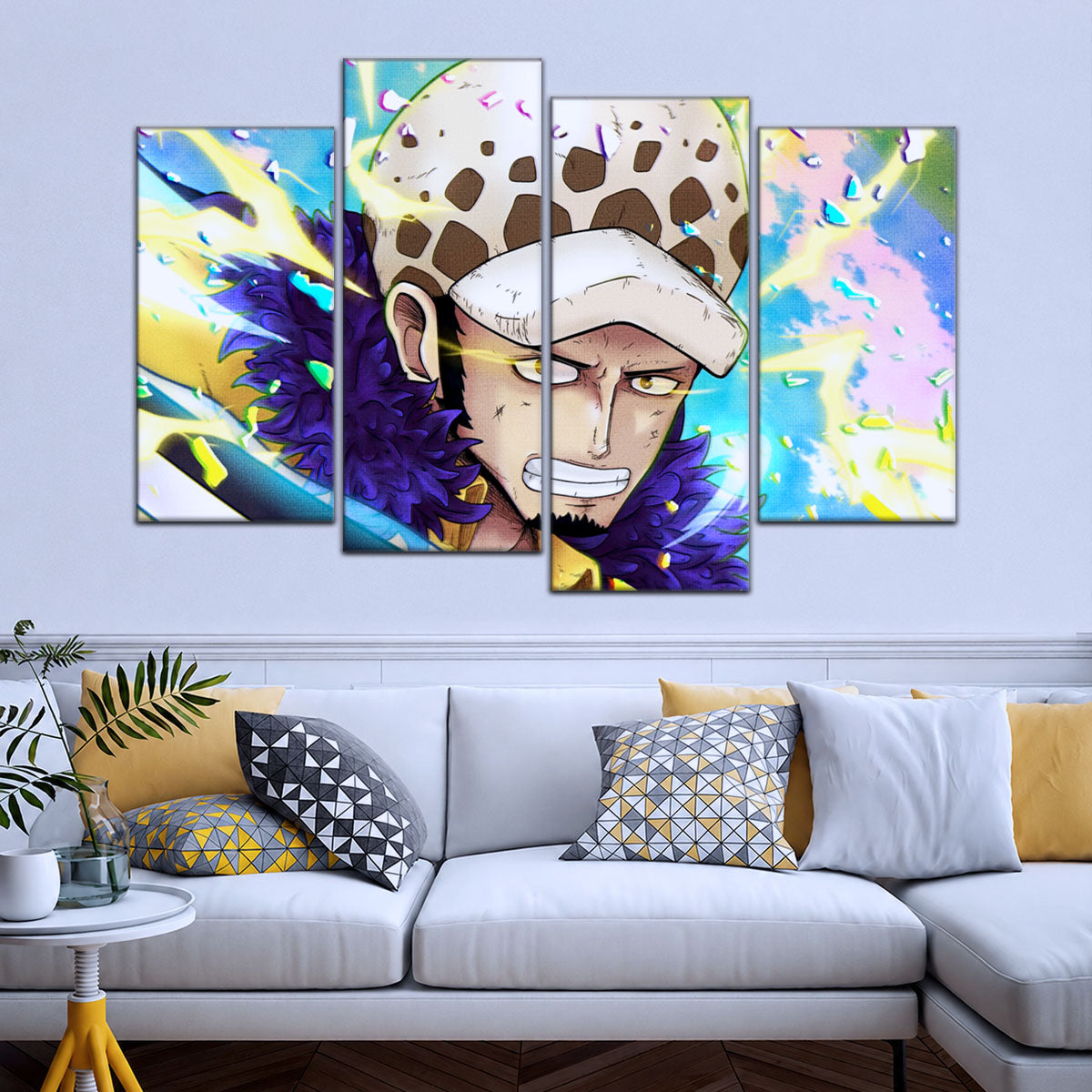 One Piece Canvas Wall Art - Trafalgar Law Room Shambles 5 Piece Split Panel Anime Poster - Framed Ready to Hang Living Room & Man Cave Decor - OP5094