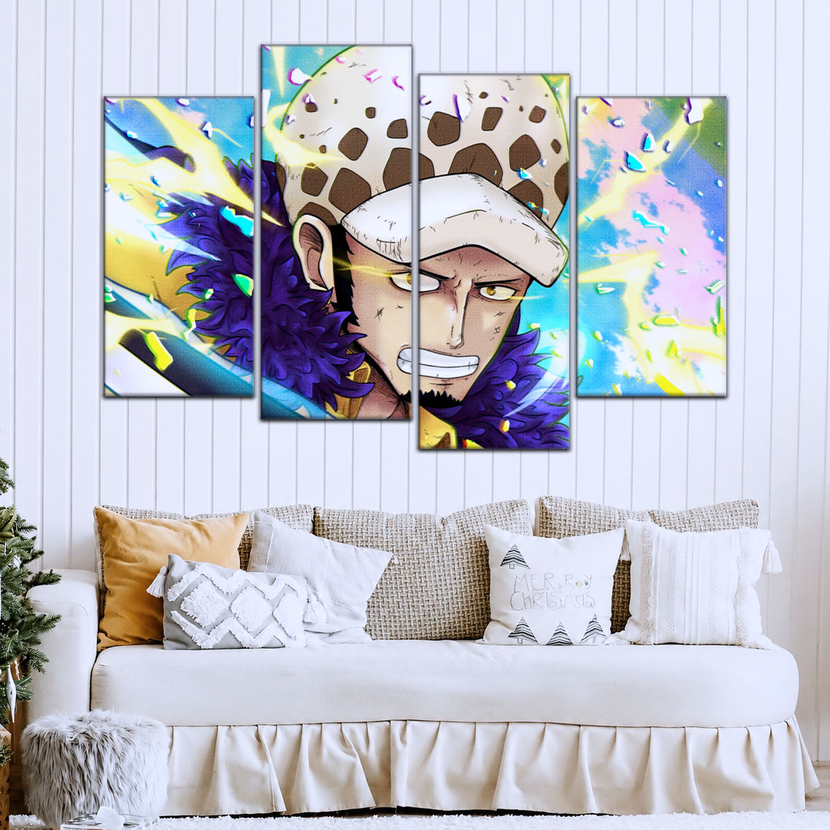 One Piece Canvas Wall Art - Trafalgar Law Room Shambles 5 Piece Split Panel Anime Poster - Framed Ready to Hang Living Room & Man Cave Decor - OP5094