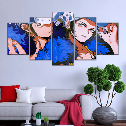 One Piece Canvas Wall Art - Trafalgar Law Room Shambles 5 Piece Split Panel Anime Poster - Framed Ready to Hang Living Room & Man Cave Decor - OP5095