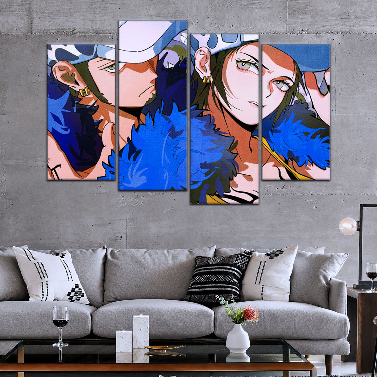 One Piece Canvas Wall Art - Trafalgar Law Room Shambles 5 Piece Split Panel Anime Poster - Framed Ready to Hang Living Room & Man Cave Decor - OP5095