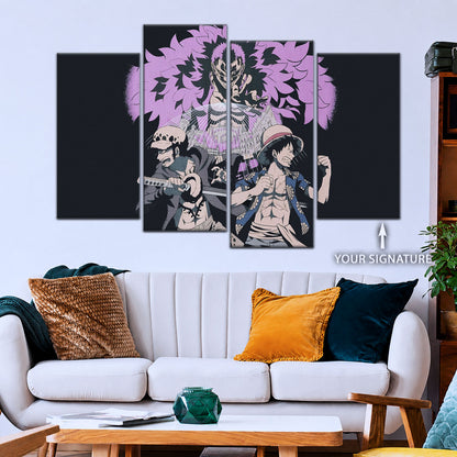 One Piece Canvas Wall Art - Luffy, Law & Doflamingo 5 Piece Split Panel Anime Poster - Framed Ready to Hang Living Room & Man Cave Decor - OP5097