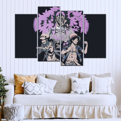 One Piece Canvas Wall Art - Luffy, Law & Doflamingo 5 Piece Split Panel Anime Poster - Framed Ready to Hang Living Room & Man Cave Decor - OP5097