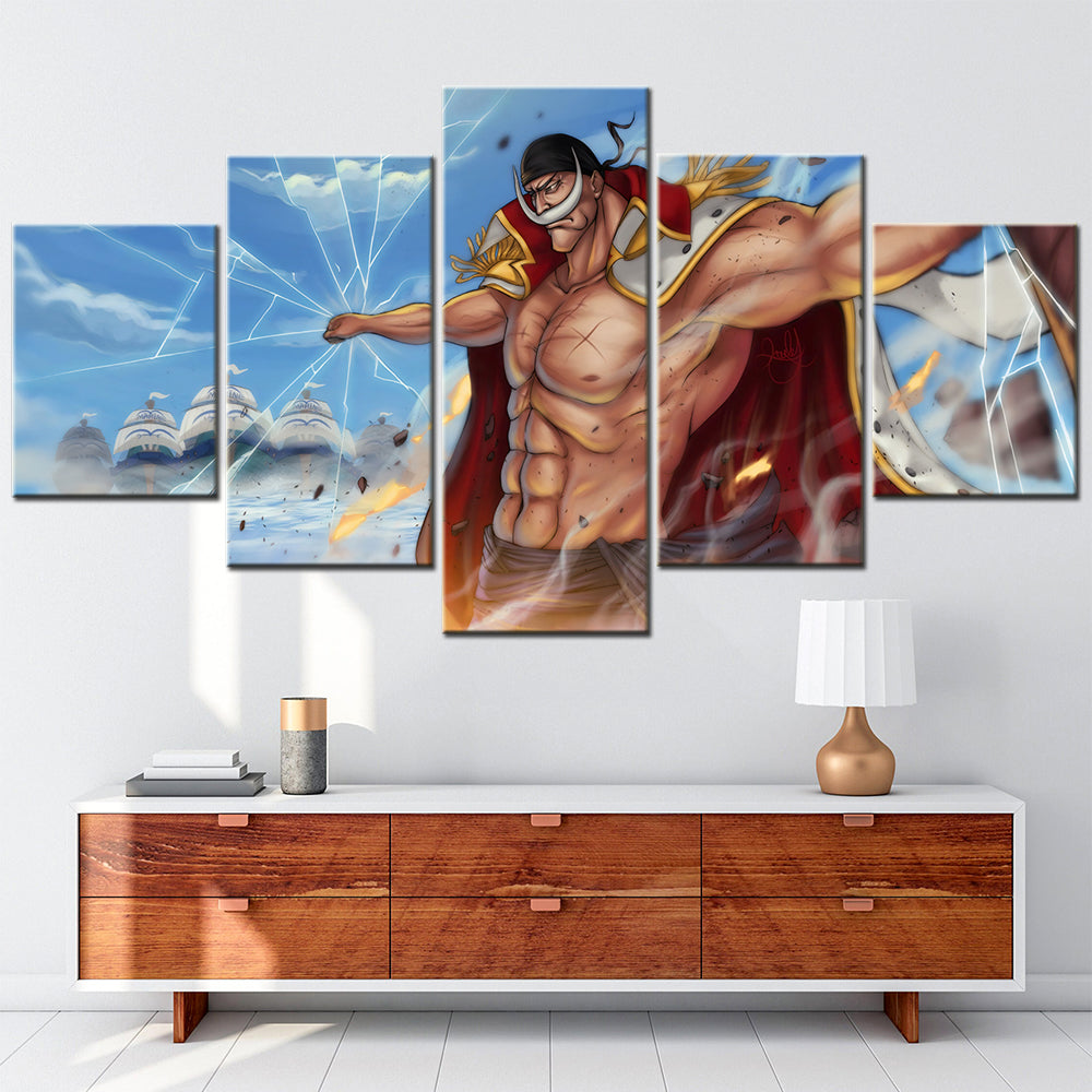One Piece Canvas Wall Art - Edward Newgate 5 Piece Split Panel Anime Poster - Framed Ready to Hang Living Room & Man Cave Decor - OP5098