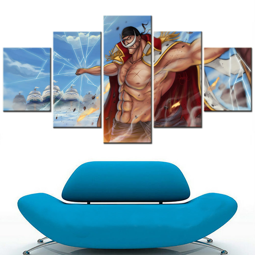 One Piece Canvas Wall Art - Edward Newgate 5 Piece Split Panel Anime Poster - Framed Ready to Hang Living Room & Man Cave Decor - OP5098
