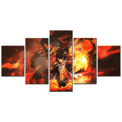 One Piece Canvas Wall Art - Luffy Gomu Gomu no Pistol  5 Piece Split Panel Anime Poster - Framed Ready to Hang Living Room & Man Cave Decor - OP5099