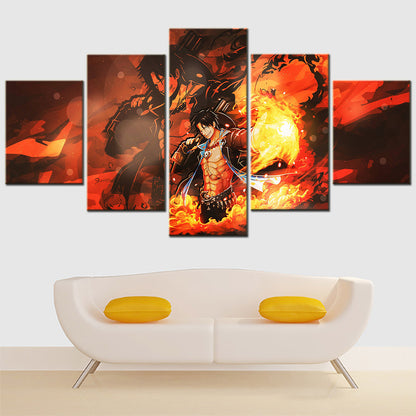 One Piece Canvas Wall Art - Luffy Gomu Gomu no Pistol  5 Piece Split Panel Anime Poster - Framed Ready to Hang Living Room & Man Cave Decor - OP5099