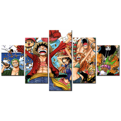 One Piece Canvas Wall Art - Luffy Zoro Nami Robin 5 Piece Split Panel Anime Poster - Framed Ready to Hang Living Room & Man Cave Decor - OP5106