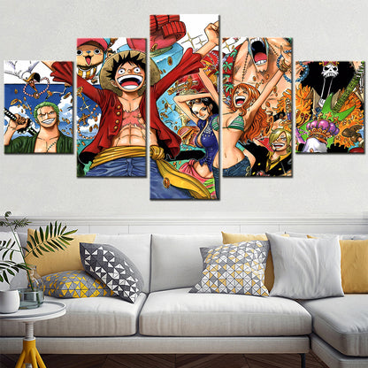 One Piece Canvas Wall Art - Luffy Zoro Nami Robin 5 Piece Split Panel Anime Poster - Framed Ready to Hang Living Room & Man Cave Decor - OP5106