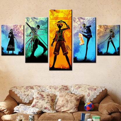 One Piece Canvas Wall Art - Luffy Zoro Law Sanji Nami 5 Piece Split Panel Anime Poster - Framed Ready to Hang Living Room & Man Cave Decor - OP5121