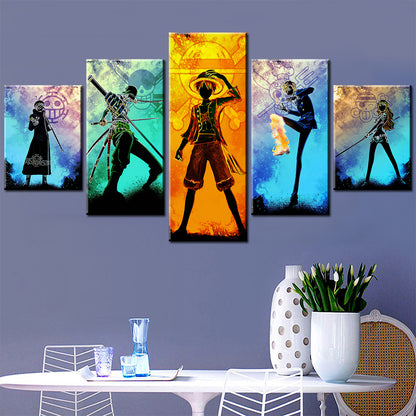 One Piece Canvas Wall Art - Luffy Zoro Law Sanji Nami 5 Piece Split Panel Anime Poster - Framed Ready to Hang Living Room & Man Cave Decor - OP5121