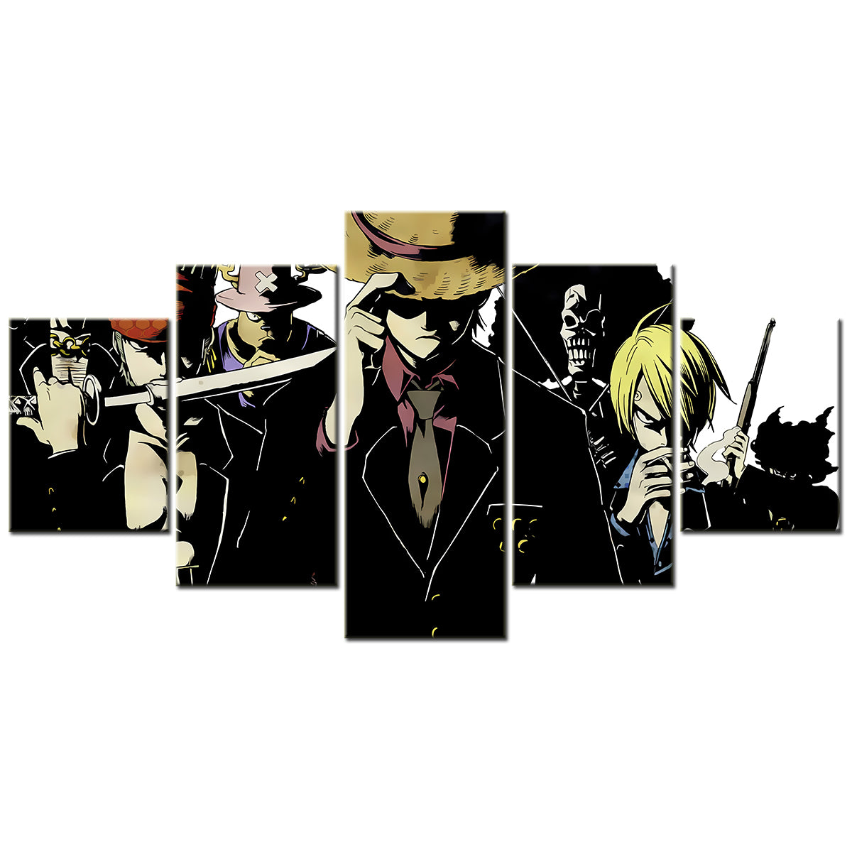 One Piece Monster Trio Canvas Wall Art - Luffy Zoro Sanji 5 Piece Split Panel Anime Poster - Framed Ready to Hang Living Room & Man Cave Decor - OP5124