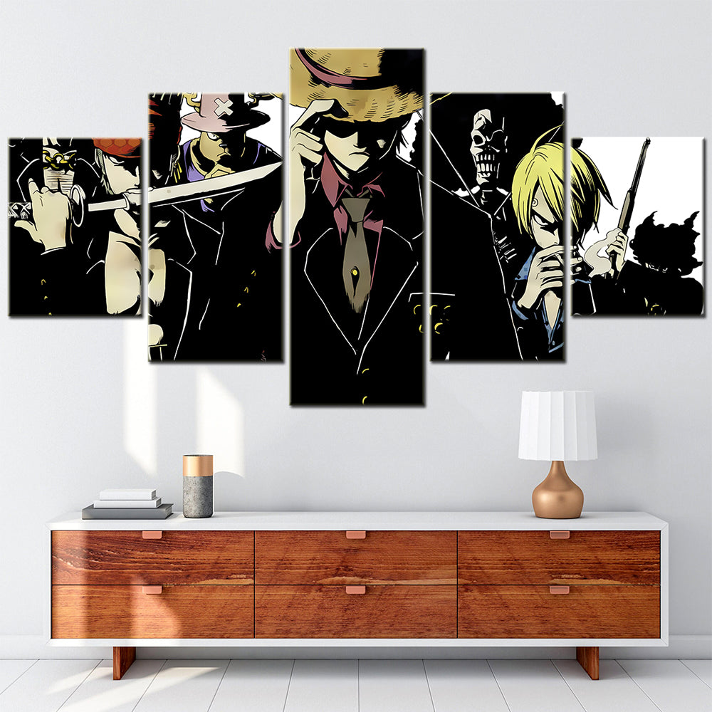 One Piece Monster Trio Canvas Wall Art - Luffy Zoro Sanji 5 Piece Split Panel Anime Poster - Framed Ready to Hang Living Room & Man Cave Decor - OP5124