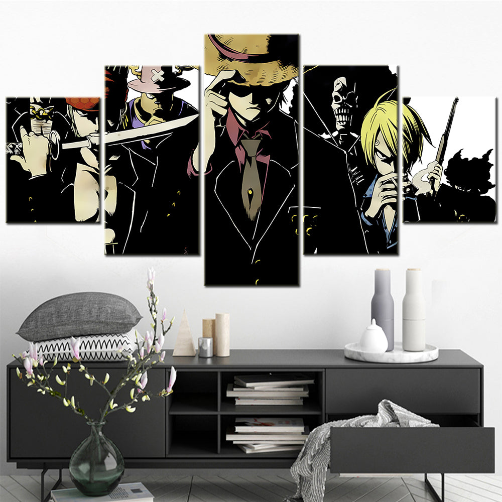 One Piece Monster Trio Canvas Wall Art - Luffy Zoro Sanji 5 Piece Split Panel Anime Poster - Framed Ready to Hang Living Room & Man Cave Decor - OP5124