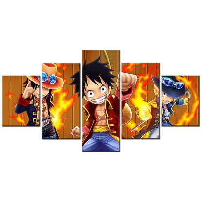 One Piece Canvas Wall Art - Luffy Sabo Eustass Kid 5 Piece Split Panel Anime Poster - Framed Ready to Hang Living Room & Man Cave Decor - OP5139