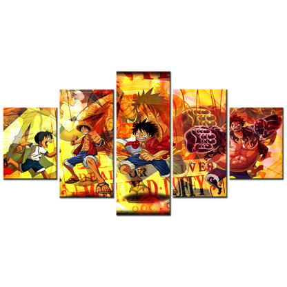 One Piece Canvas Wall Art - Gear Fourth Luffy Unleashed 5 Piece Split Panel Anime Poster - Framed Ready to Hang Living Room & Man Cave Decor - OP5145