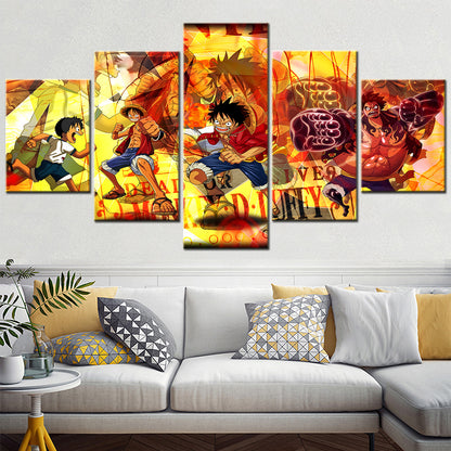 One Piece Canvas Wall Art - Gear Fourth Luffy Unleashed 5 Piece Split Panel Anime Poster - Framed Ready to Hang Living Room & Man Cave Decor - OP5145