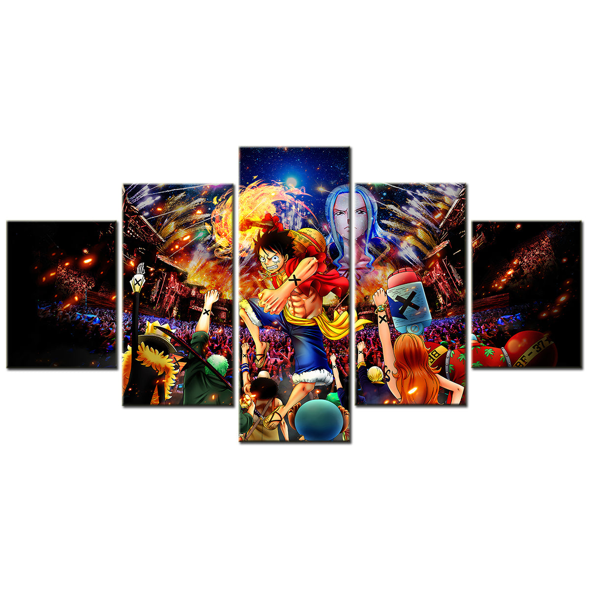 One Piece Canvas Wall Art - Monkey D. Luffy 5 Piece Split Panel Anime Poster - Framed Ready to Hang Living Room & Man Cave Decor - OP5149