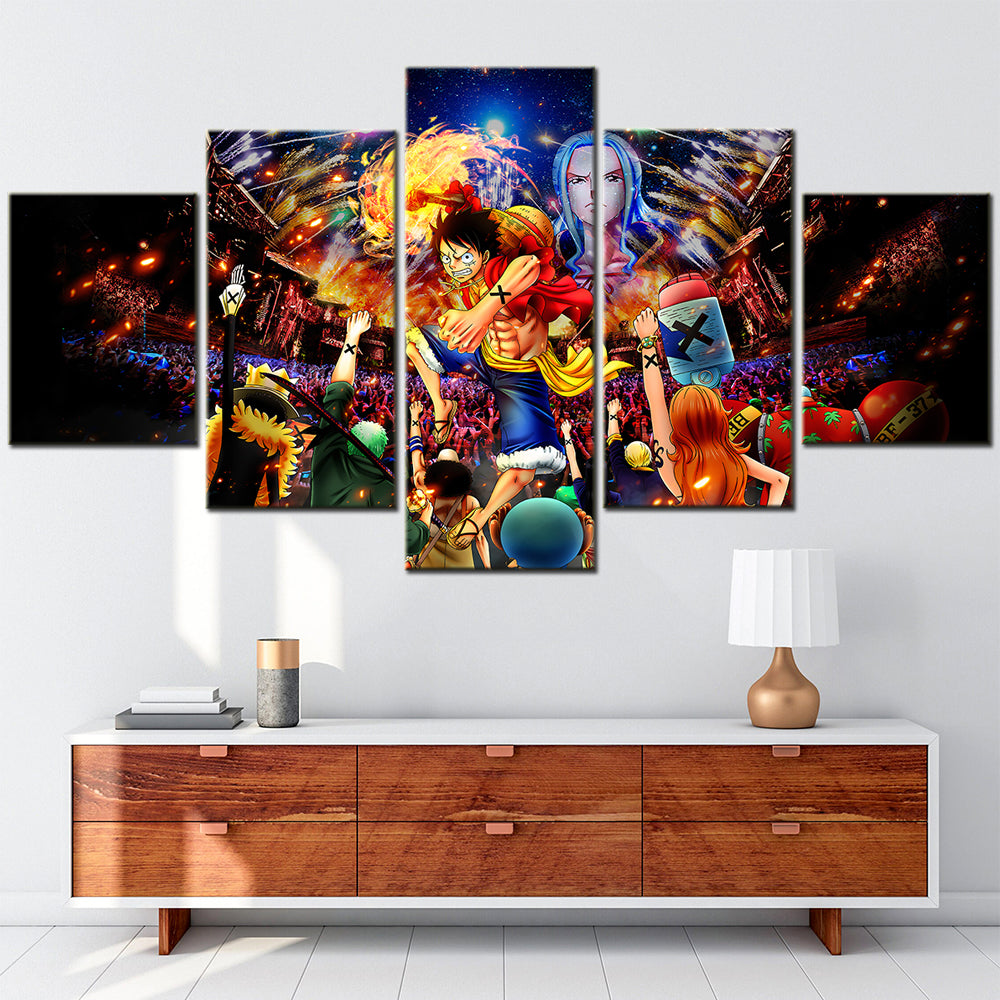 One Piece Canvas Wall Art - Monkey D. Luffy 5 Piece Split Panel Anime Poster - Framed Ready to Hang Living Room & Man Cave Decor - OP5149